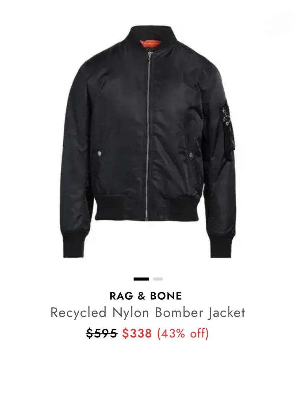 Rag & Bone Men’s Manstone Recycle Nylon Bomber Jacket Size M Black